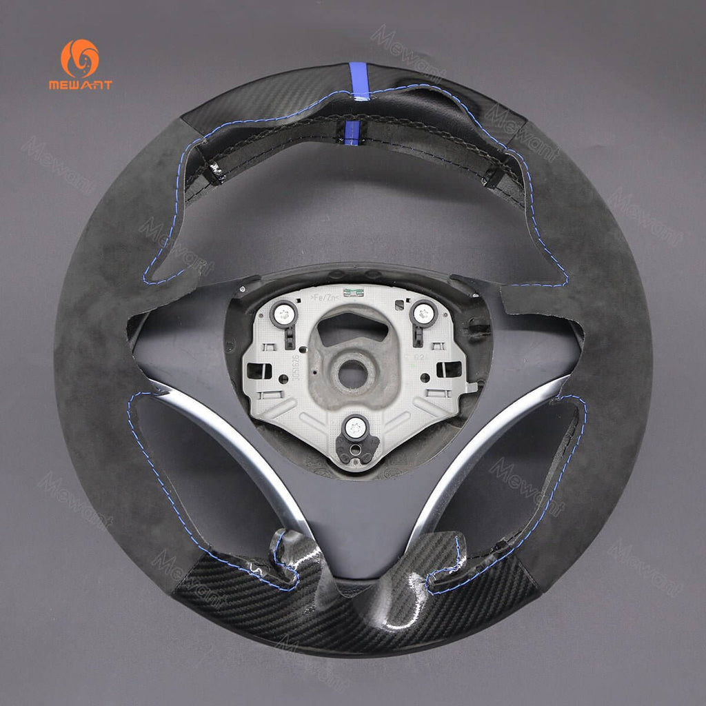 MEWANT Steering Wheel Cover for BMW 1 Series E81 E82 E87 E88 3 Series E90 E91 E92 E93 X1 E84 2004 - 2013 - Alcantara, Leather, Carbon Fiber, Easy Install, Non - Slip, Best Steering Wheel Cover
