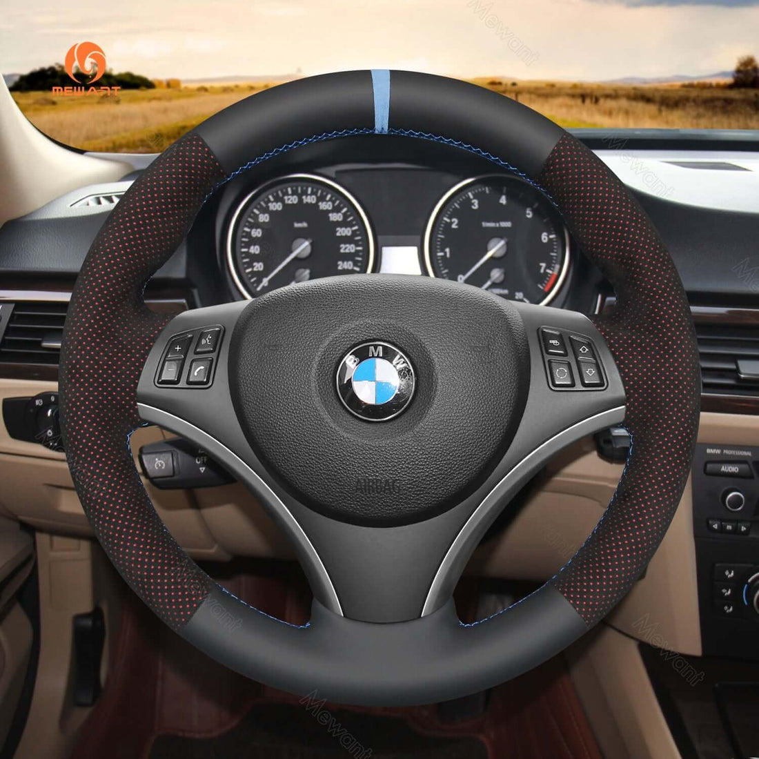 MEWANT Steering Wheel Cover for BMW 1 Series E81 E82 E87 E88 3 Series E90 E91 E92 E93 X1 E84 2004-2013