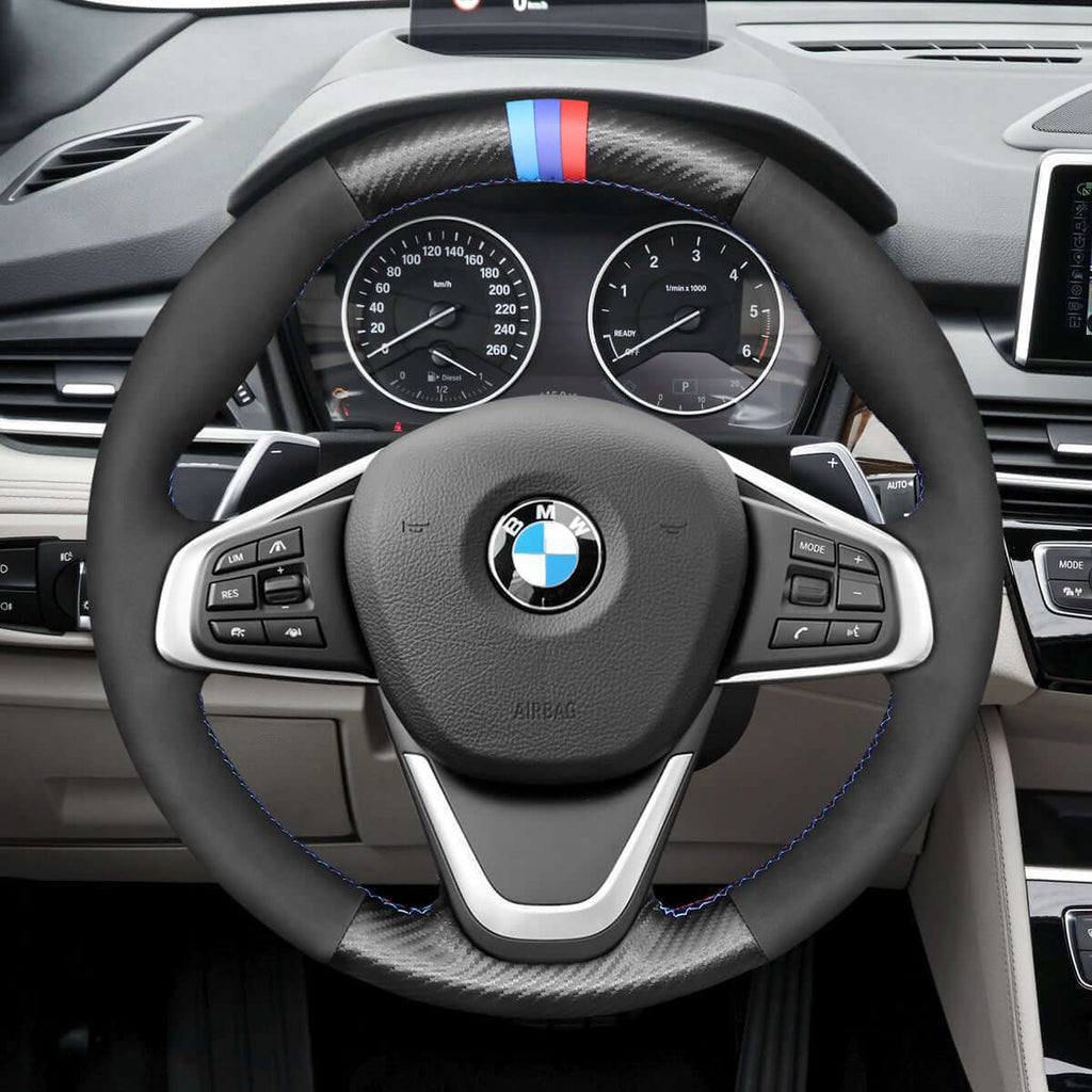 MEWANT Steering Wheel Cover for BMW 2 Series F45 F46 X1 F48 X2 F39 2014 - 2021 - Alcantara, Leather, Carbon Fiber, Easy Install, Non - Slip, Best Steering Wheel Cover