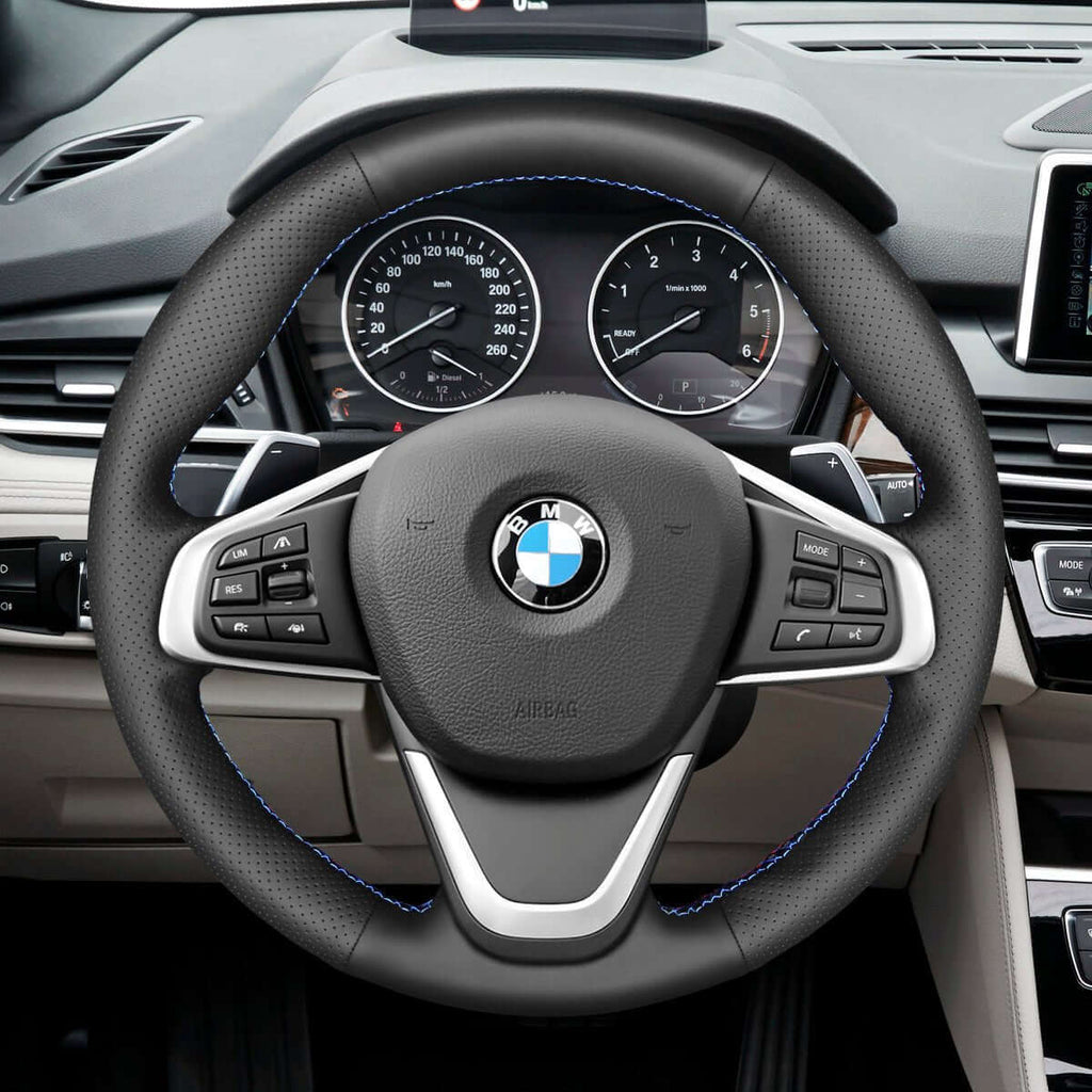 MEWANT Steering Wheel Cover for BMW 2 Series F45 F46 X1 F48 X2 F39 2014 - 2021 - Alcantara, Leather, Carbon Fiber, Easy Install, Non - Slip, Best Steering Wheel Cover