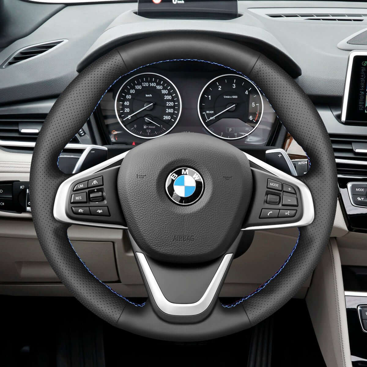 MEWANT Steering Wheel Cover for BMW 2 Series F45 F46 X1 F48 X2 F39 2014 - 2021 - Alcantara, Leather, Carbon Fiber, Easy Install, Non - Slip, Best Steering Wheel Cover