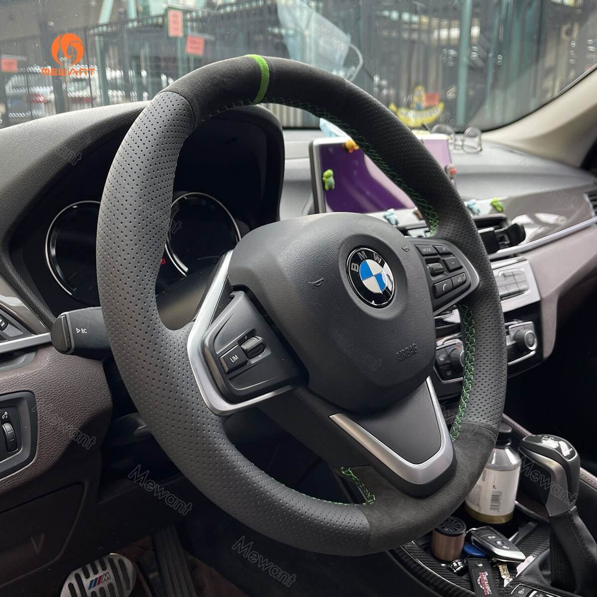 MEWANT Steering Wheel Cover for BMW 2 Series F45 F46 X1 F48 X2 F39 2014 - 2021 - Alcantara, Leather, Carbon Fiber, Easy Install, Non - Slip, Best Steering Wheel Cover