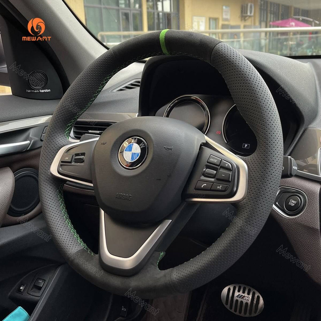MEWANT Steering Wheel Cover for BMW 2 Series F45 F46 X1 F48 X2 F39 2014 - 2021 - Alcantara, Leather, Carbon Fiber, Easy Install, Non - Slip, Best Steering Wheel Cover