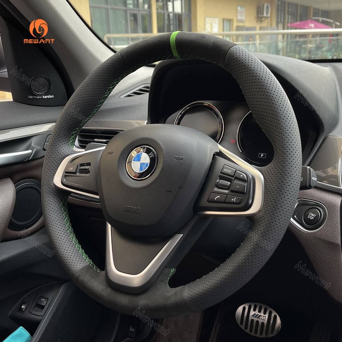 MEWANT Steering Wheel Cover for BMW 2 Series F45 F46 X1 F48 X2 F39 2014 - 2021 - Alcantara, Leather, Carbon Fiber, Easy Install, Non - Slip, Best Steering Wheel Cover