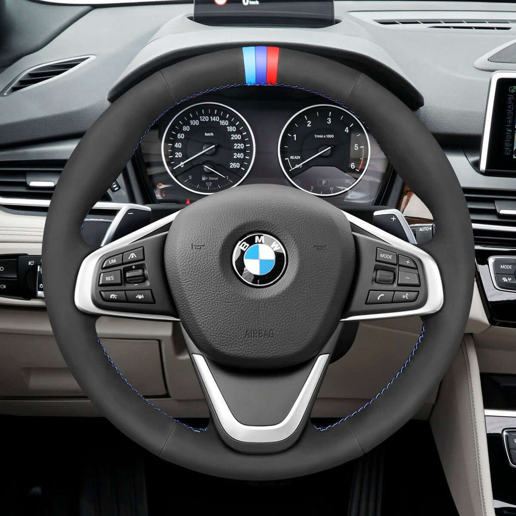 MEWANT Steering Wheel Cover for BMW 2 Series F45 F46 X1 F48 X2 F39 2014 - 2021 - Alcantara, Leather, Carbon Fiber, Easy Install, Non - Slip, Best Steering Wheel Cover