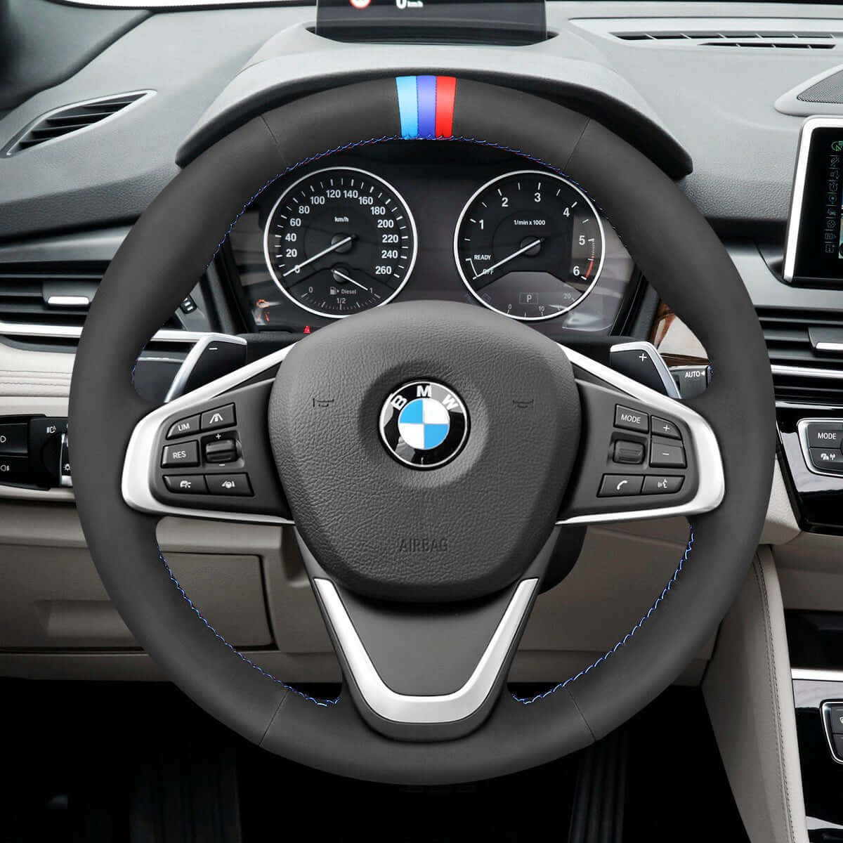 MEWANT Steering Wheel Cover for BMW 2 Series F45 F46 X1 F48 X2 F39 2014 - 2021 - Alcantara, Leather, Carbon Fiber, Easy Install, Non - Slip, Best Steering Wheel Cover