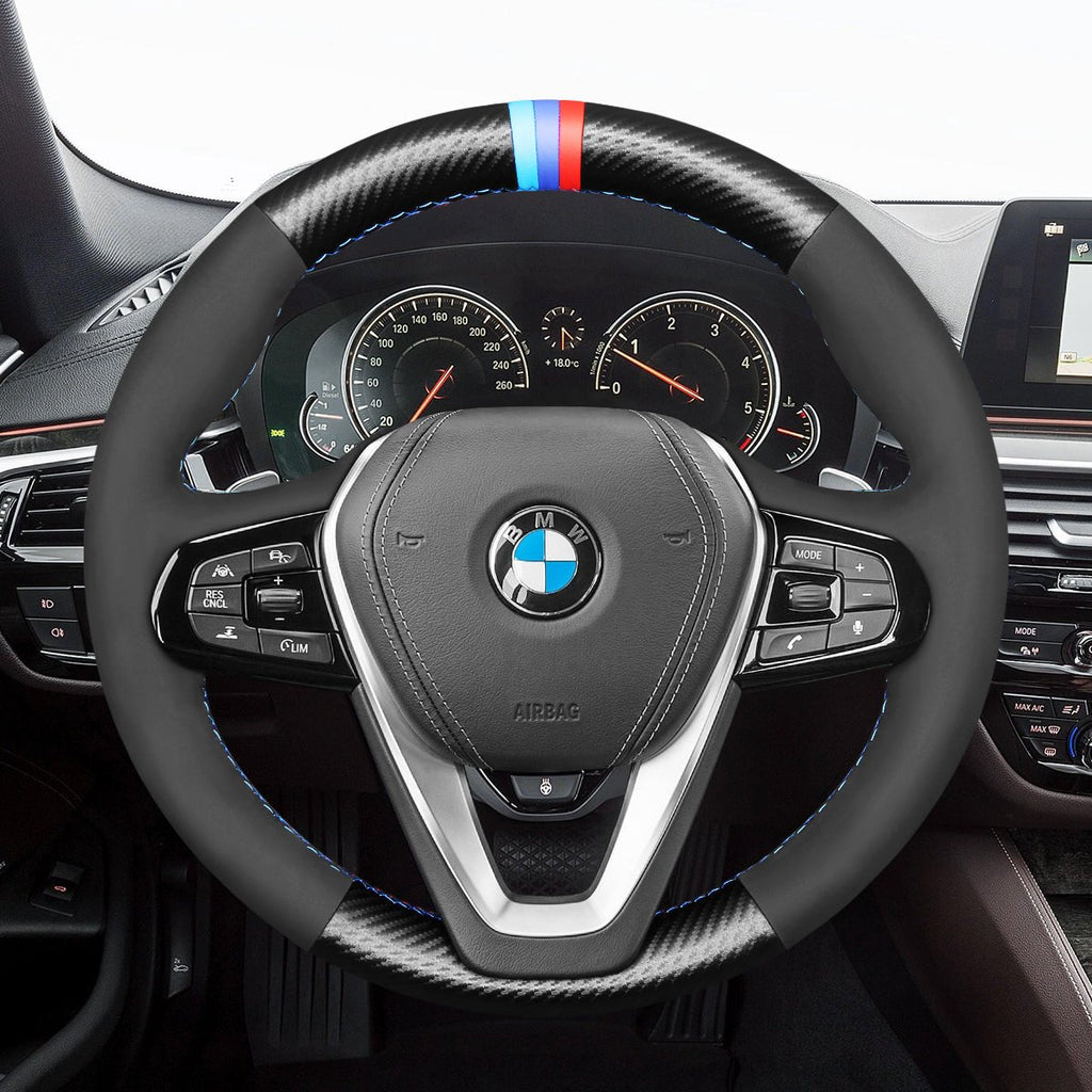 MEWANT Steering Wheel Cover for BMW G20 F44 G22 G23 G26 G30 G32 G11 G14 G01 G02 G05 G06 G07 G29 2019 - 2021 - Alcantara, Leather, Carbon Fiber, Easy Install, Non - Slip, Best Steering Wheel Cover