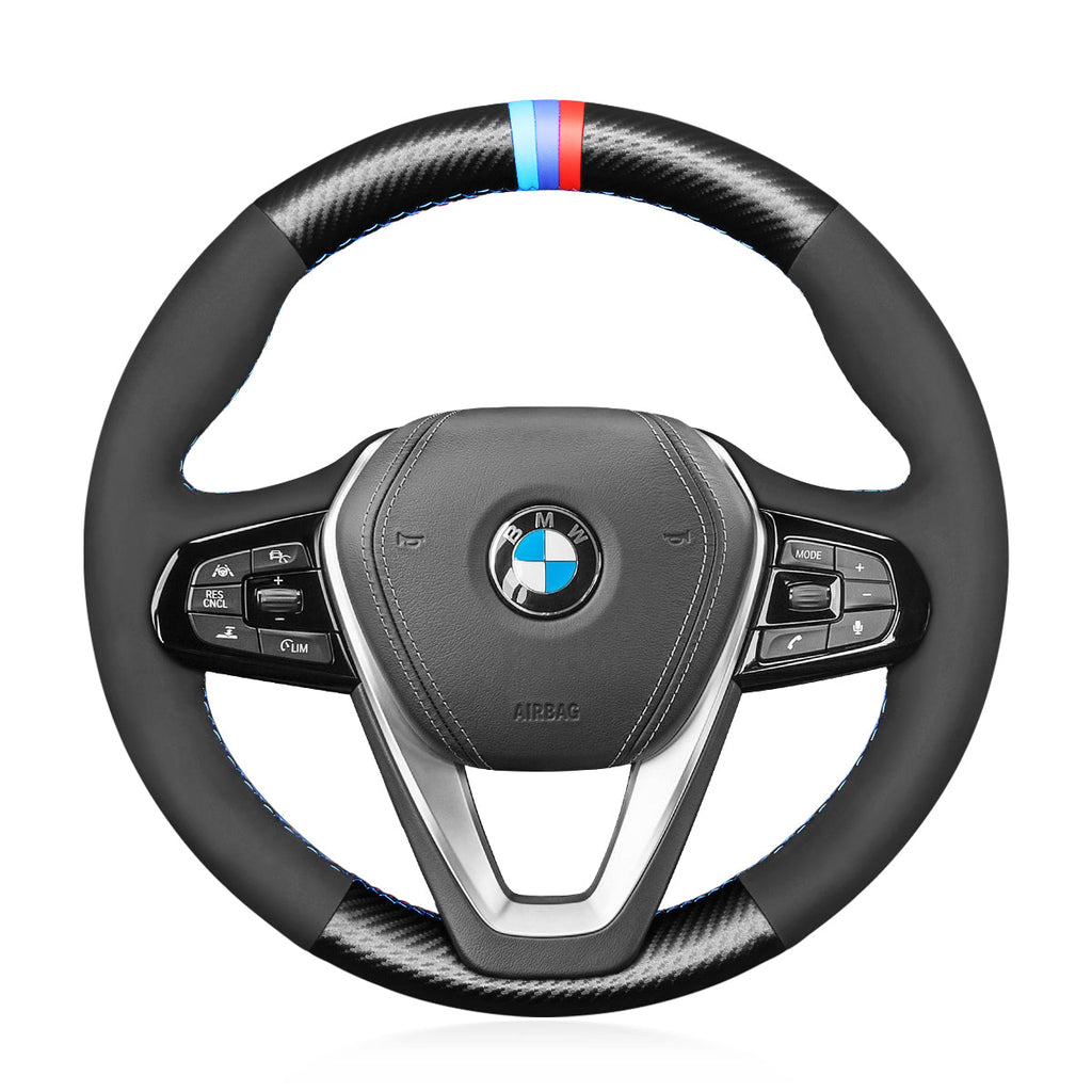 MEWANT Steering Wheel Cover for BMW G20 F44 G22 G23 G26 G30 G32 G11 G14 G01 G02 G05 G06 G07 G29 2019 - 2021 - Alcantara, Leather, Carbon Fiber, Easy Install, Non - Slip, Best Steering Wheel Cover