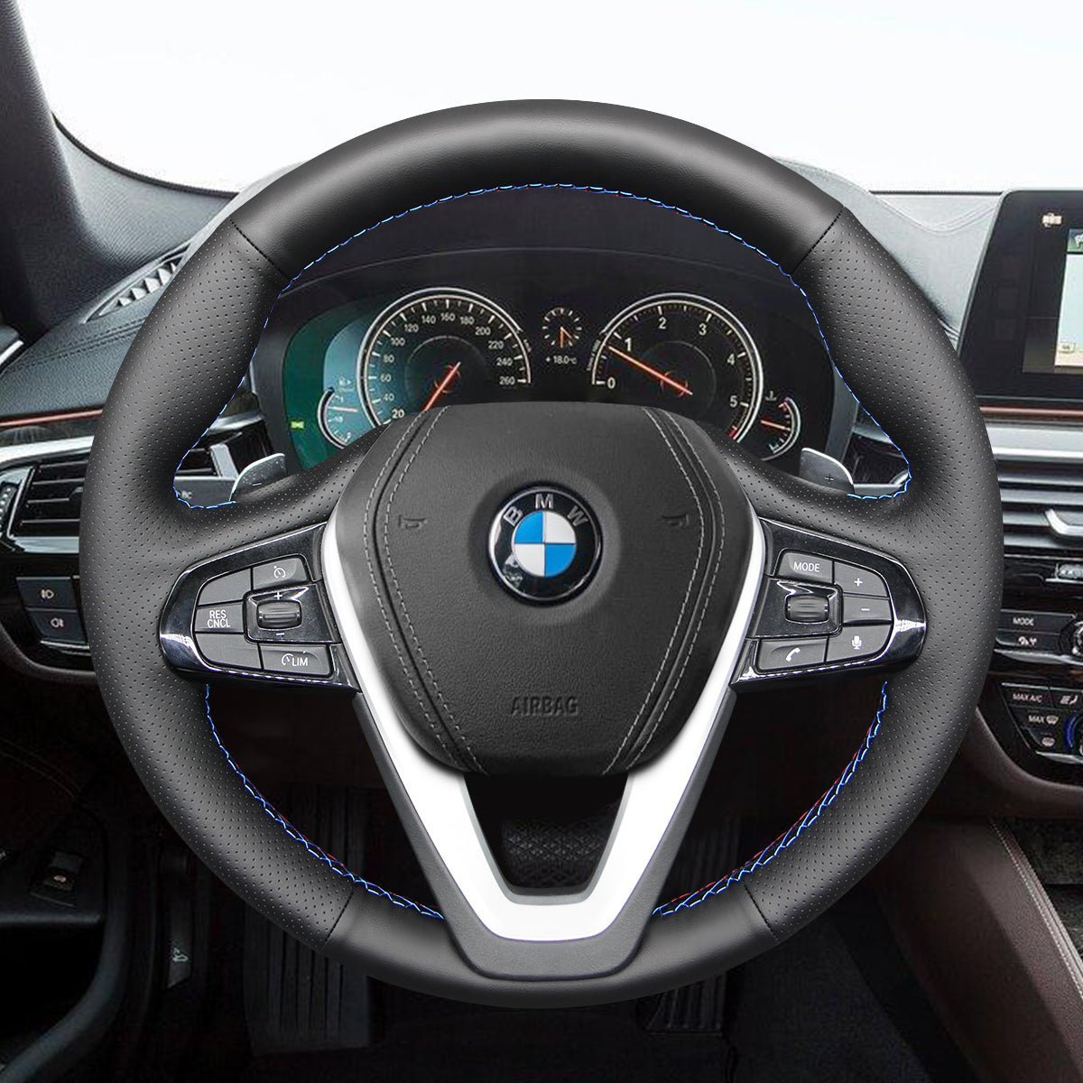 MEWANT Steering Wheel Cover for BMW G20 F44 G22 G23 G26 G30 G32 G11 G14 G01 G02 G05 G06 G07 G29 2019 - 2021 - Alcantara, Leather, Carbon Fiber, Easy Install, Non - Slip, Best Steering Wheel Cover