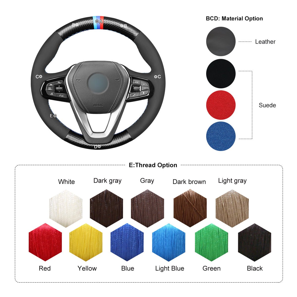 MEWANT Steering Wheel Cover for BMW G20 F44 G22 G23 G26 G30 G32 G11 G14 G01 G02 G05 G06 G07 G29 2019 - 2021 - Alcantara, Leather, Carbon Fiber, Easy Install, Non - Slip, Best Steering Wheel Cover