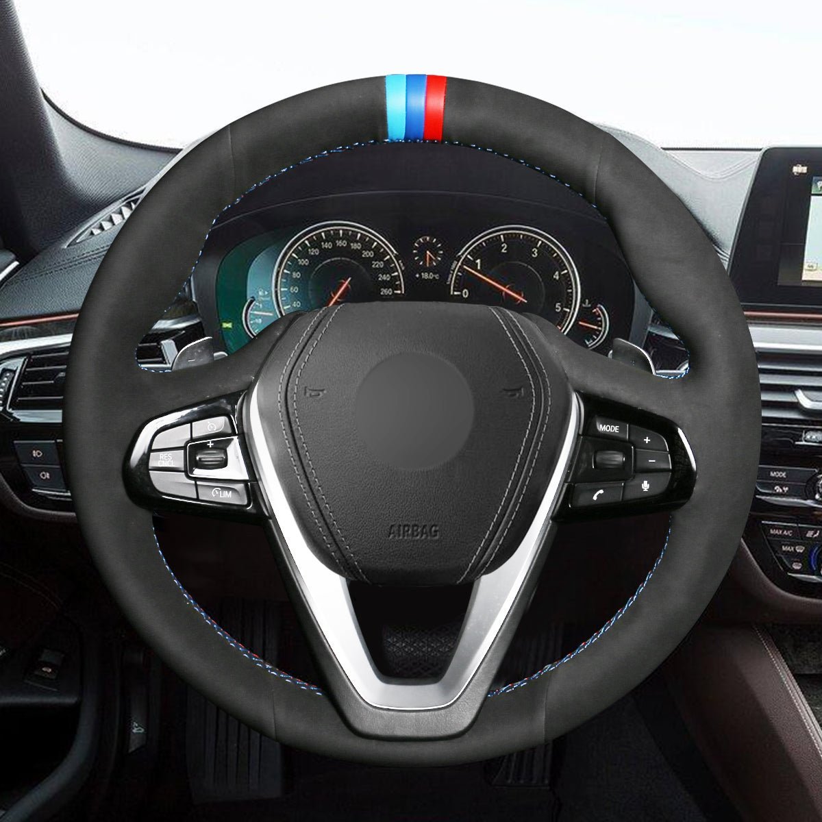MEWANT Steering Wheel Cover for BMW G20 F44 G22 G23 G26 G30 G32 G11 G14 G01 G02 G05 G06 G07 G29 2019 - 2021 - Alcantara, Leather, Carbon Fiber, Easy Install, Non - Slip, Best Steering Wheel Cover