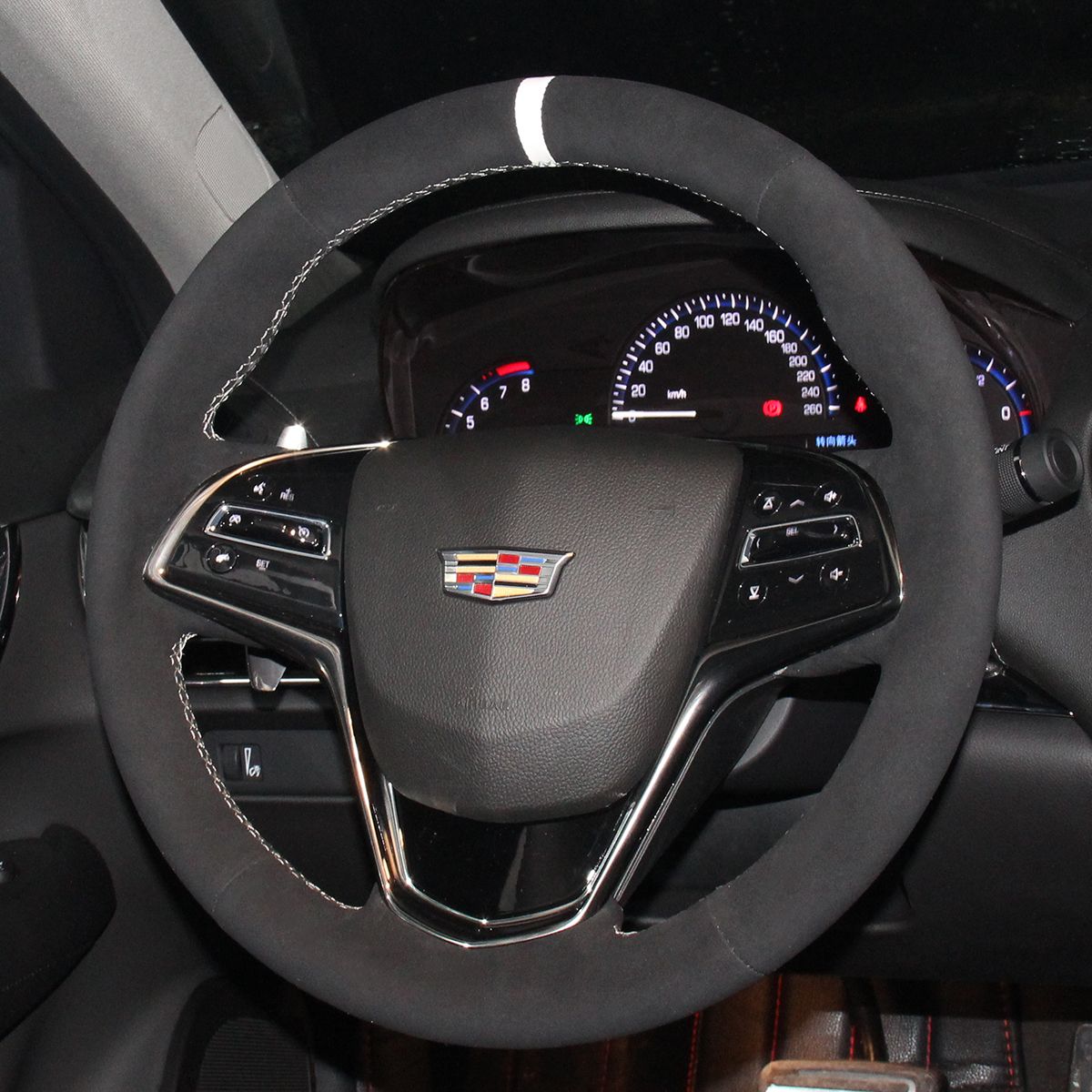 MEWANT Steering Wheel Cover for Cadillac ATS CTS 2013 - 2016 - Alcantara, Leather, Carbon Fiber, Easy Install, Non - Slip, Best Steering Wheel Cover