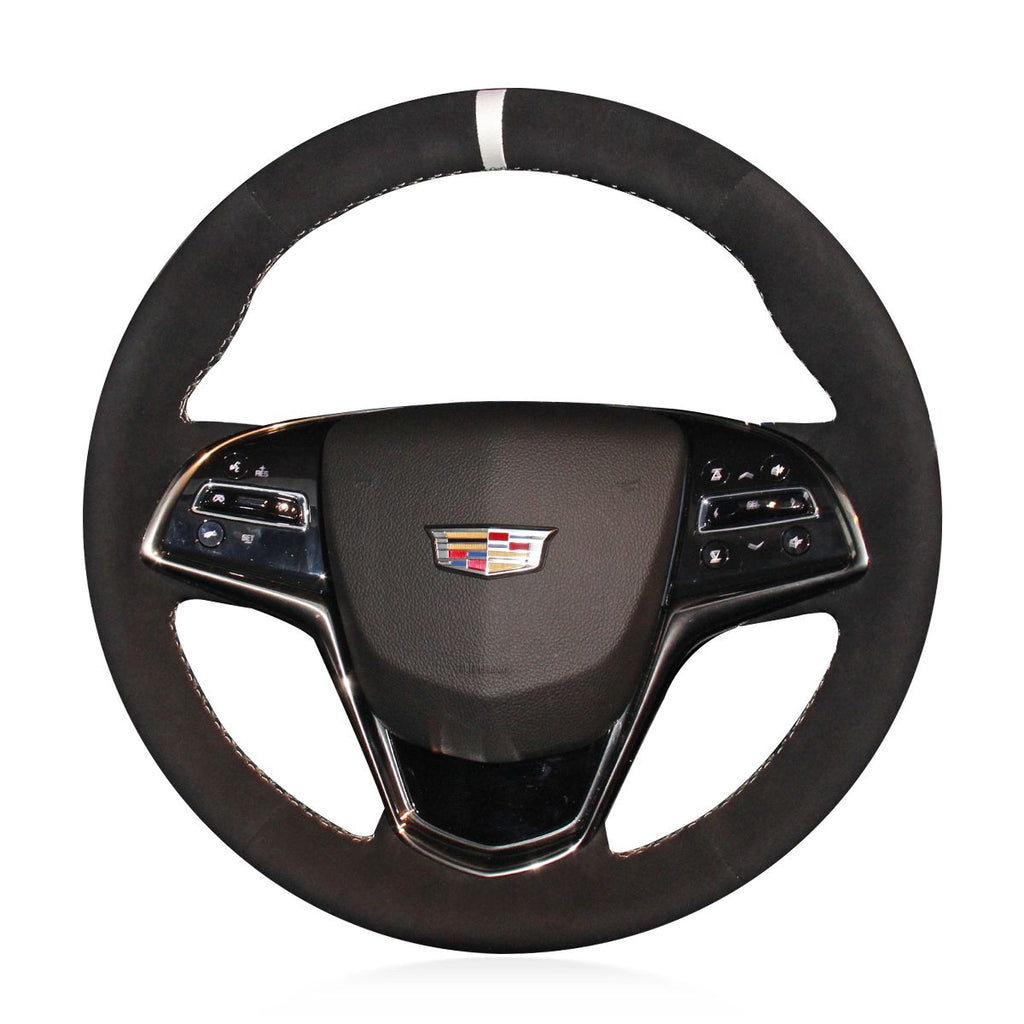 MEWANT Steering Wheel Cover for Cadillac ATS CTS 2013 - 2016 - Alcantara, Leather, Carbon Fiber, Easy Install, Non - Slip, Best Steering Wheel Cover