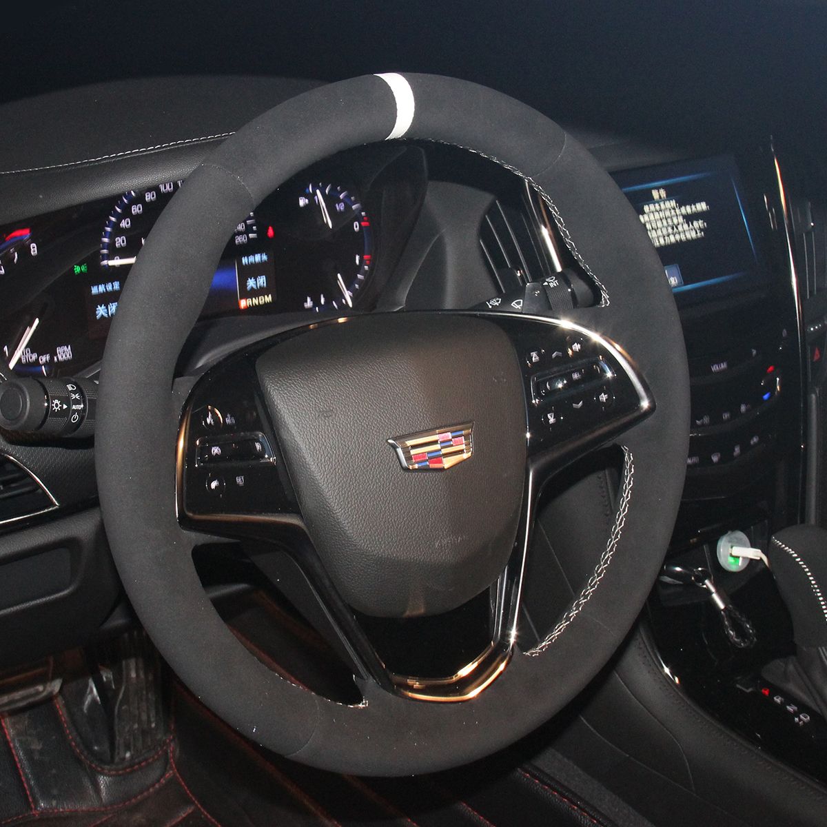 MEWANT Steering Wheel Cover for Cadillac ATS CTS 2013 - 2016 - Alcantara, Leather, Carbon Fiber, Easy Install, Non - Slip, Best Steering Wheel Cover