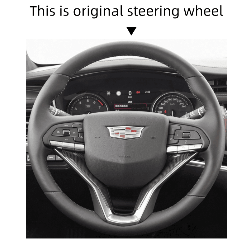 MEWANT Steering Wheel Cover for Cadillac CT4 CT5 XT4 XT6 Escalade 2021 - 2024 - Alcantara, Leather, Carbon Fiber, Easy Install, Non - Slip, Best Steering Wheel Cover