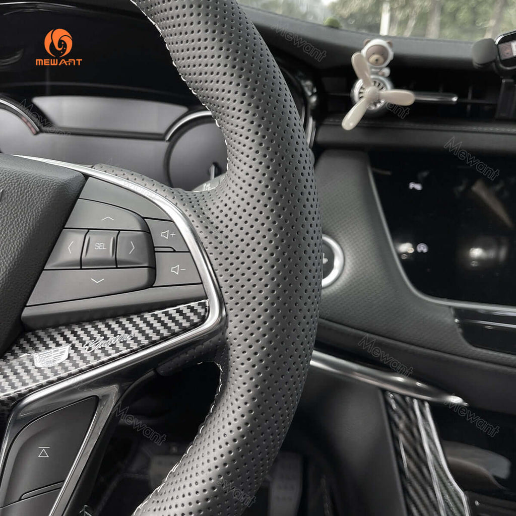 MEWANT Steering Wheel Cover for Cadillac CT6 XT5 2016 - 2018 - Alcantara, Leather, Carbon Fiber, Easy Install, Non - Slip, Best Steering Wheel Cover