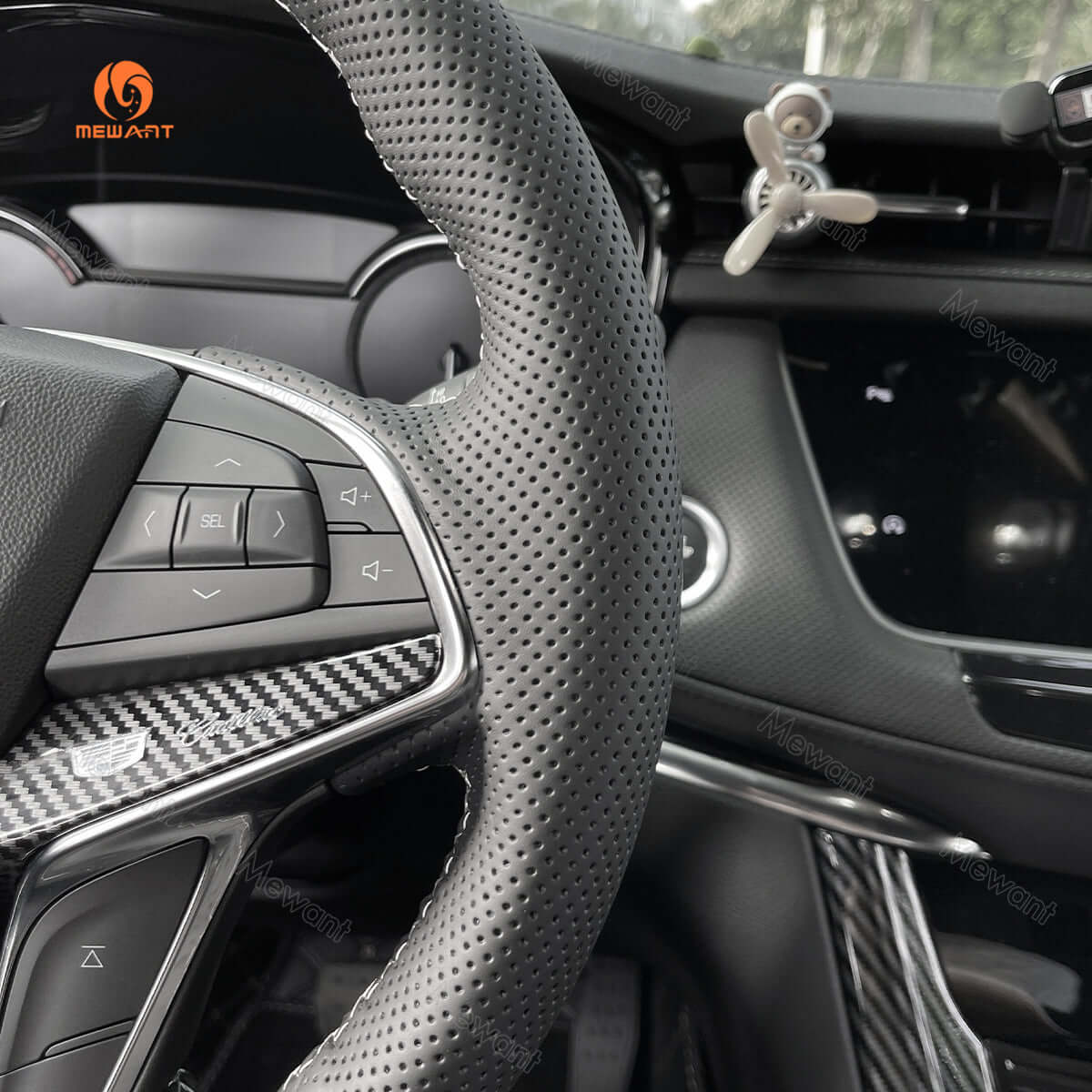 MEWANT Steering Wheel Cover for Cadillac CT6 XT5 2016 - 2018 - Alcantara, Leather, Carbon Fiber, Easy Install, Non - Slip, Best Steering Wheel Cover