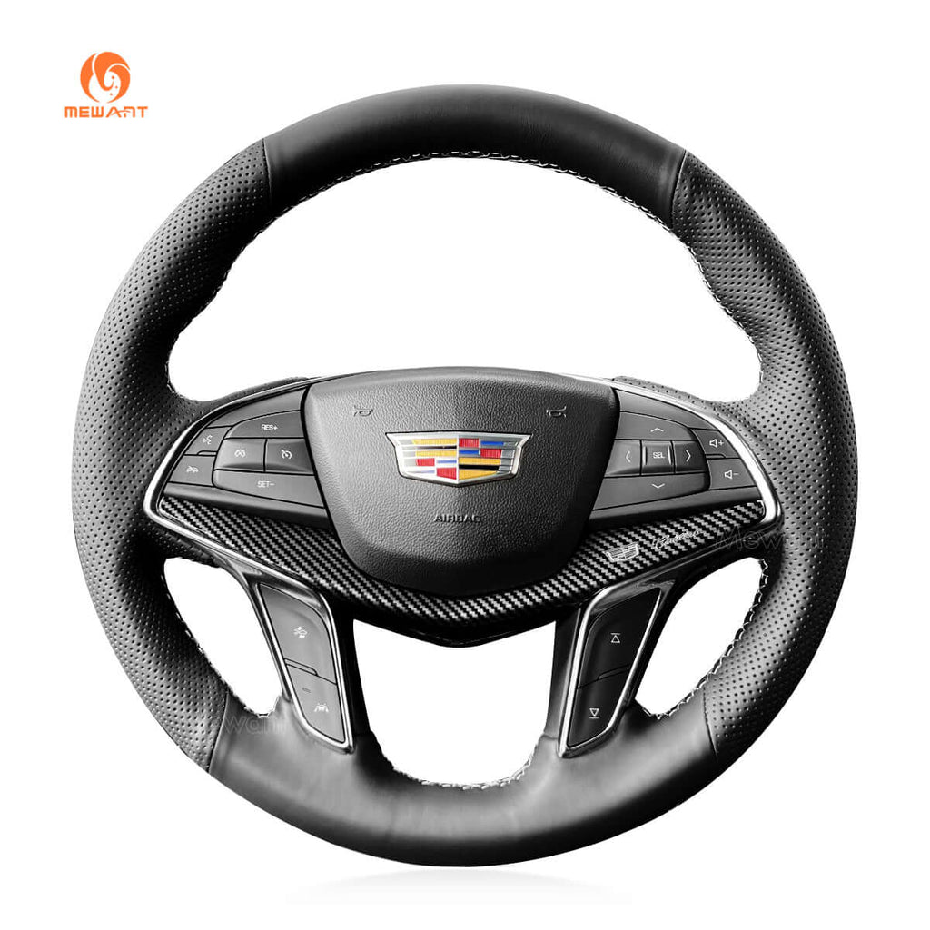 MEWANT Steering Wheel Cover for Cadillac CT6 XT5 2016 - 2018 - Alcantara, Leather, Carbon Fiber, Easy Install, Non - Slip, Best Steering Wheel Cover