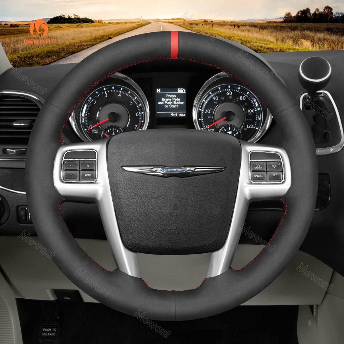 MEWANT Steering Wheel Cover for Chrysler 200 300 Town and Country Grand Voyager 2011 - 2014 - Alcantara, Leather, Carbon Fiber, Easy Install, Non - Slip, Best Steering Wheel Cover