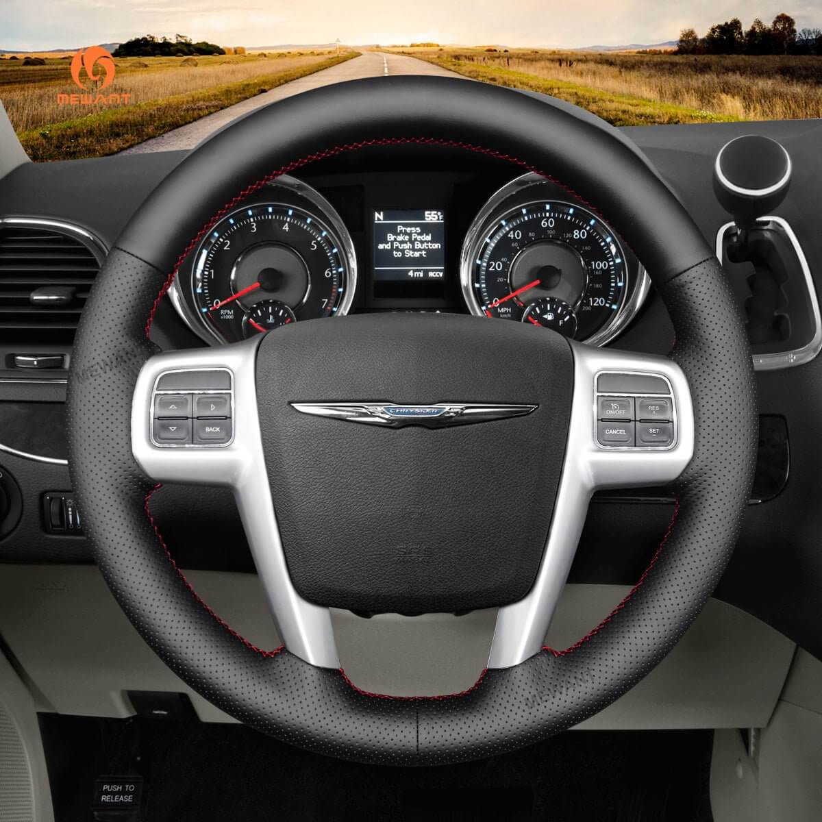 MEWANT Steering Wheel Cover for Chrysler 200 300 Town and Country Grand Voyager 2011 - 2014 - Alcantara, Leather, Carbon Fiber, Easy Install, Non - Slip, Best Steering Wheel Cover