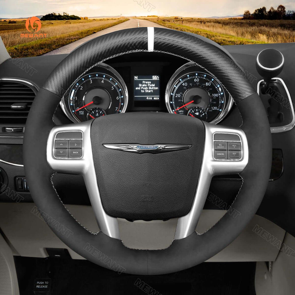 MEWANT Steering Wheel Cover for Chrysler 200 300 Town and Country Grand Voyager 2011 - 2014 - Alcantara, Leather, Carbon Fiber, Easy Install, Non - Slip, Best Steering Wheel Cover