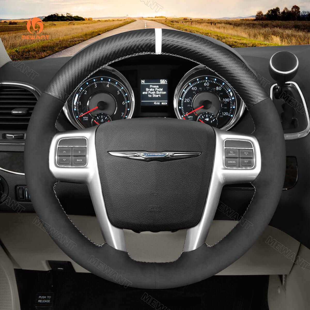 MEWANT Steering Wheel Cover for Chrysler 200 300 Town and Country Grand Voyager 2011 - 2014 - Alcantara, Leather, Carbon Fiber, Easy Install, Non - Slip, Best Steering Wheel Cover