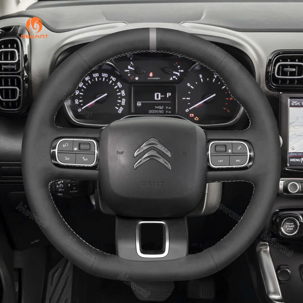 MEWANT Steering Wheel Cover for Citroen C3 Aircross C5 Berlingo 2016 - 2022 - Alcantara, Leather, Carbon Fiber, Easy Install, Non - Slip, Best Steering Wheel Cover