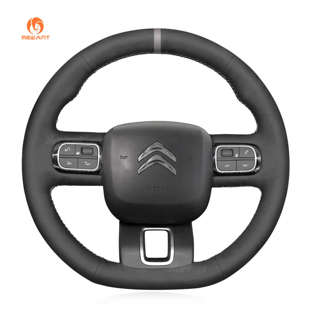 MEWANT Steering Wheel Cover for Citroen C3 Aircross C5 Berlingo 2016 - 2022 - Alcantara, Leather, Carbon Fiber, Easy Install, Non - Slip, Best Steering Wheel Cover