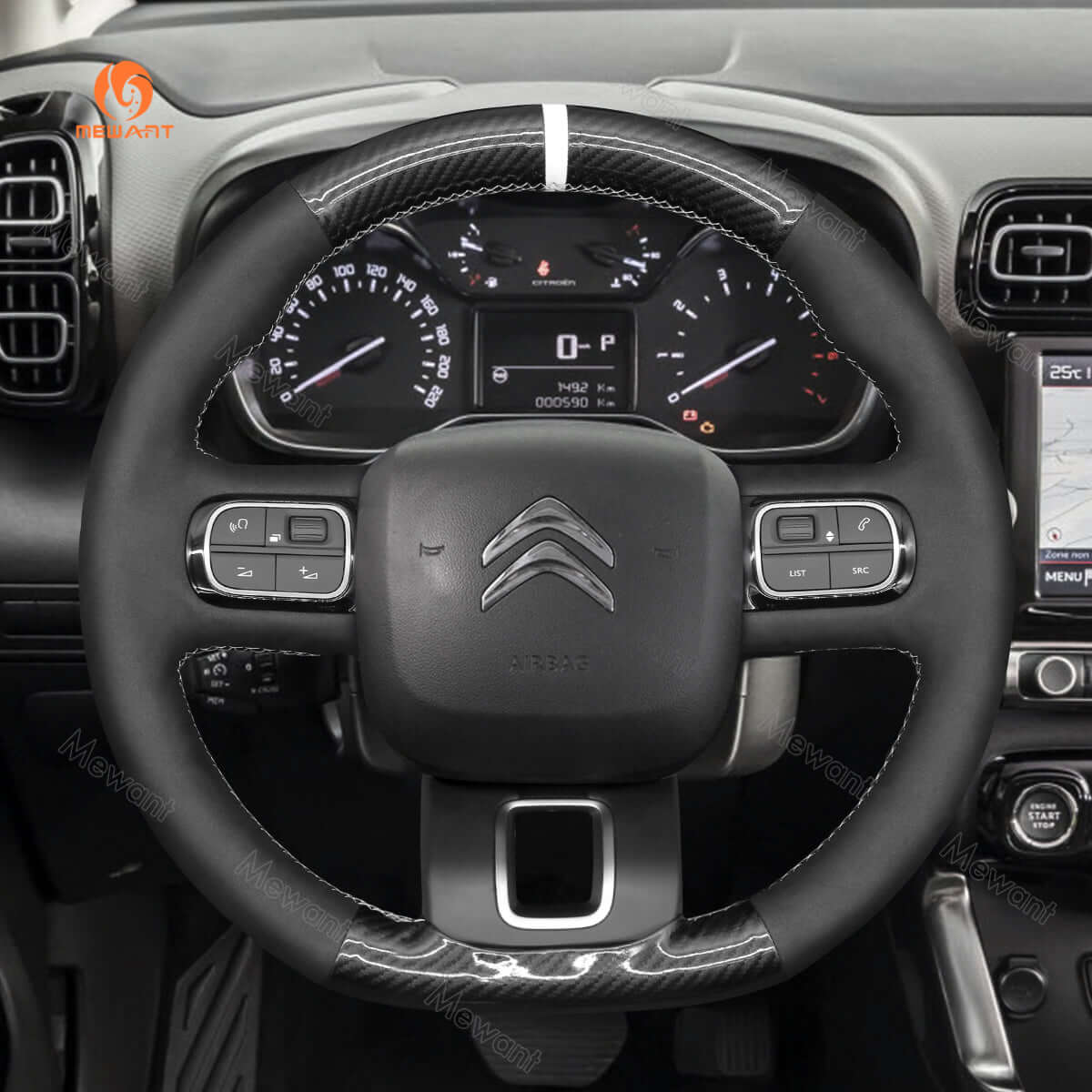 MEWANT Steering Wheel Cover for Citroen C3 Aircross C5 Berlingo 2016 - 2022 - Alcantara, Leather, Carbon Fiber, Easy Install, Non - Slip, Best Steering Wheel Cover