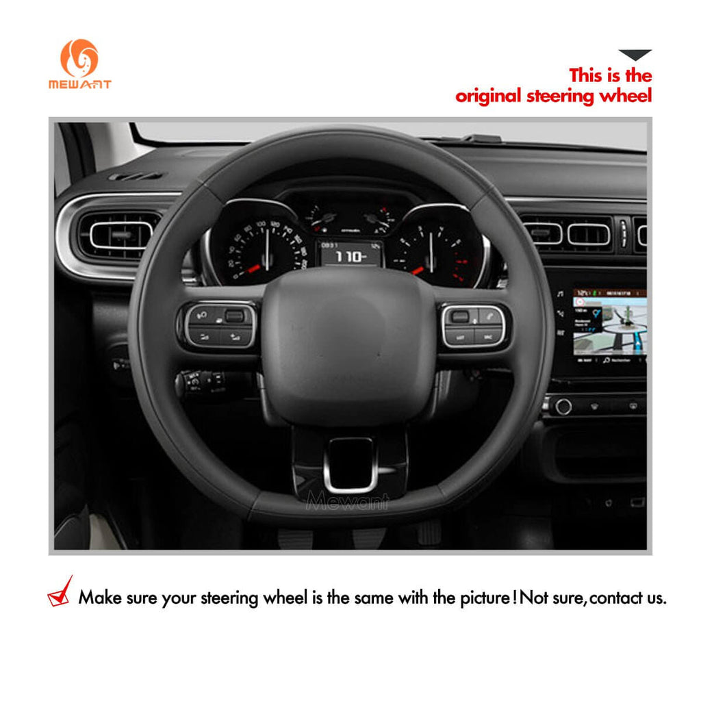 MEWANT Steering Wheel Cover for Citroen C3 Aircross C5 Berlingo 2016 - 2022 - Alcantara, Leather, Carbon Fiber, Easy Install, Non - Slip, Best Steering Wheel Cover