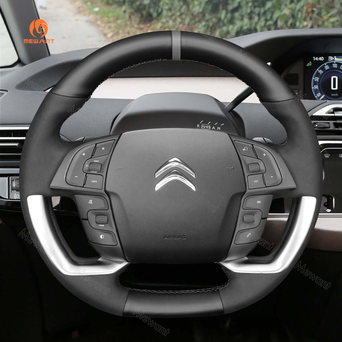 MEWANT Steering Wheel Cover for Citroen C4 C4 Picasso Grand C4 Picasso C4 SpaceTourer Grand C4 SpaceTourer 2013 - 2022 - Alcantara, Leather, Carbon Fiber, Easy Install, Non - Slip, Best Steering Wheel Cover