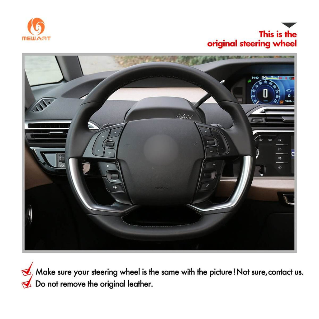 MEWANT Steering Wheel Cover for Citroen C4 C4 Picasso Grand C4 Picasso C4 SpaceTourer Grand C4 SpaceTourer 2013 - 2022 - Alcantara, Leather, Carbon Fiber, Easy Install, Non - Slip, Best Steering Wheel Cover