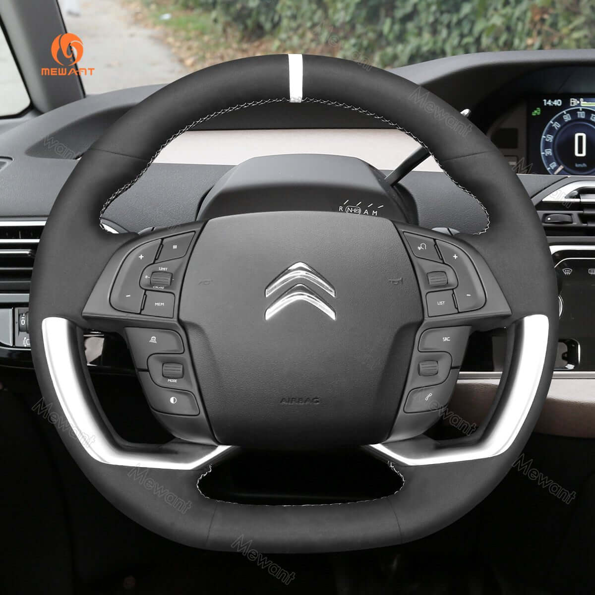 MEWANT Steering Wheel Cover for Citroen C4 C4 Picasso Grand C4 Picasso C4 SpaceTourer Grand C4 SpaceTourer 2013 - 2022 - Alcantara, Leather, Carbon Fiber, Easy Install, Non - Slip, Best Steering Wheel Cover