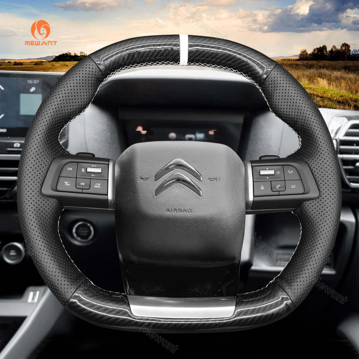 MEWANT Steering Wheel Cover for Citroen C4 C5 X 2020 - 2022 - Alcantara, Leather, Carbon Fiber, Easy Install, Non - Slip, Best Steering Wheel Cover