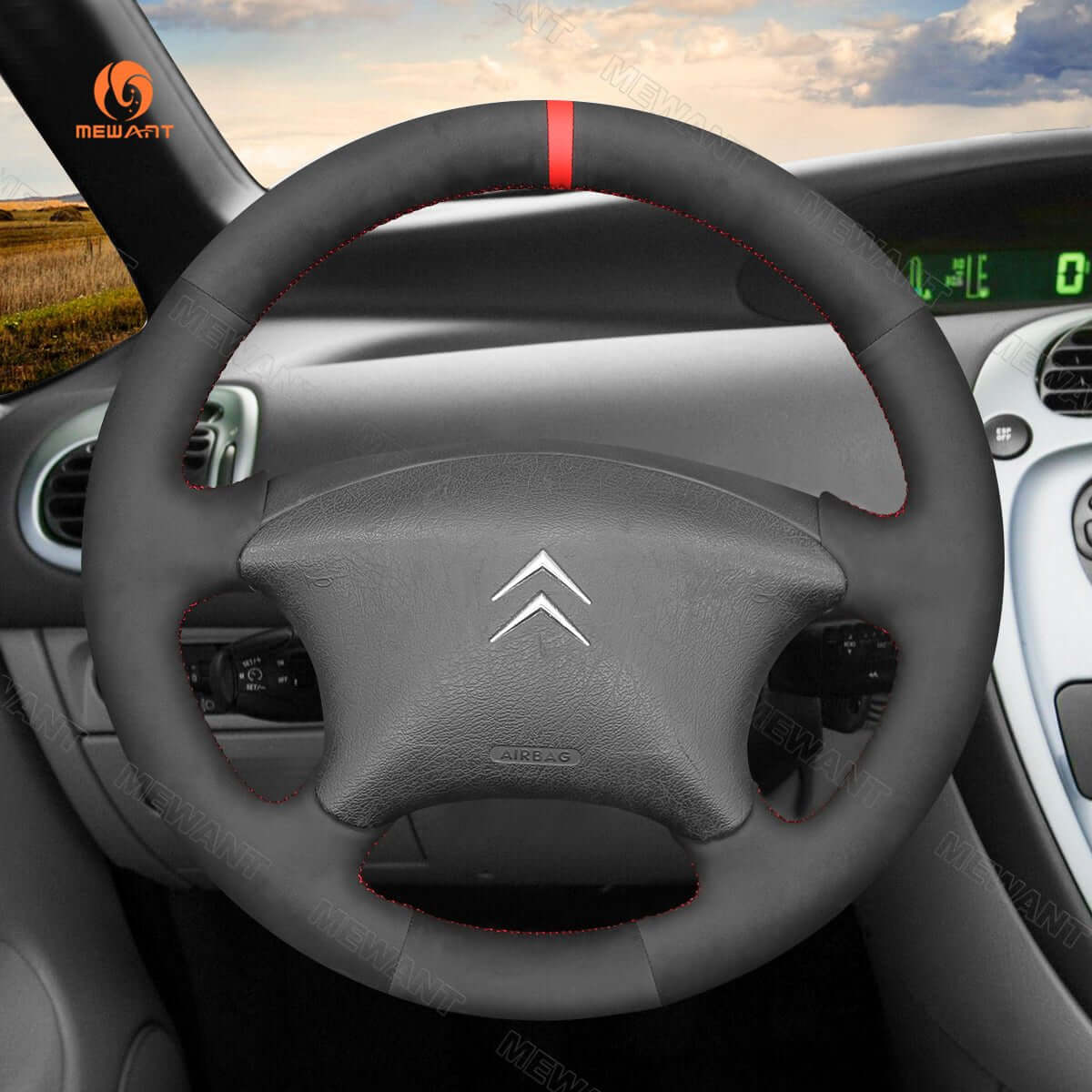 MEWANT Steering Wheel Cover for Citroen Xsara Picasso Berlingo 2002 - 2010 - Alcantara, Leather, Carbon Fiber, Easy Install, Non - Slip, Best Steering Wheel Cover