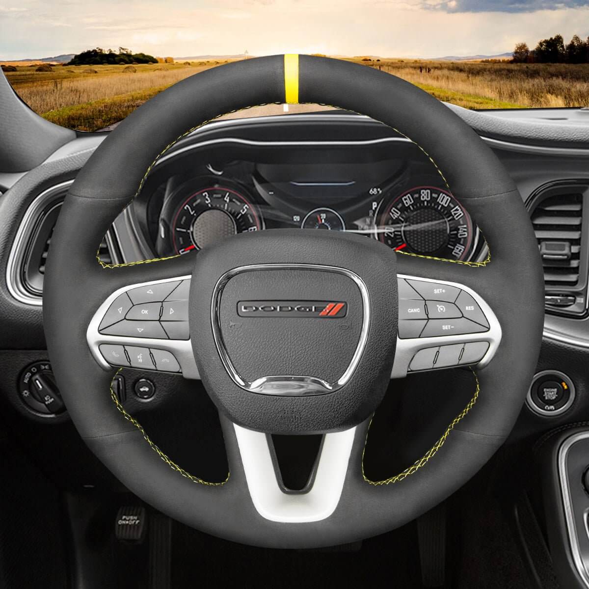 MEWANT Steering Wheel Cover for Dodge Challenger Charger Dodge Durango 2015 - 2021 - Alcantara, Leather, Carbon Fiber, Easy Install, Non - Slip, Best Steering Wheel Cover