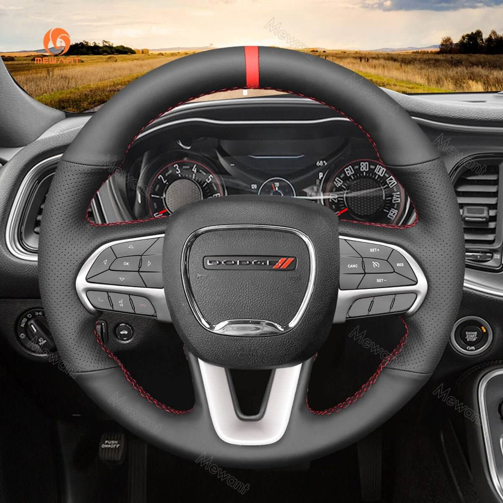 MEWANT Steering Wheel Cover for Dodge Challenger Charger Dodge Durango 2015 - 2021 - Alcantara, Leather, Carbon Fiber, Easy Install, Non - Slip, Best Steering Wheel Cover