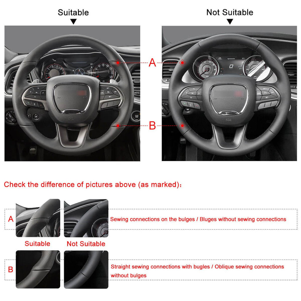 MEWANT Steering Wheel Cover for Dodge Challenger Charger Dodge Durango 2015 - 2021 - Alcantara, Leather, Carbon Fiber, Easy Install, Non - Slip, Best Steering Wheel Cover