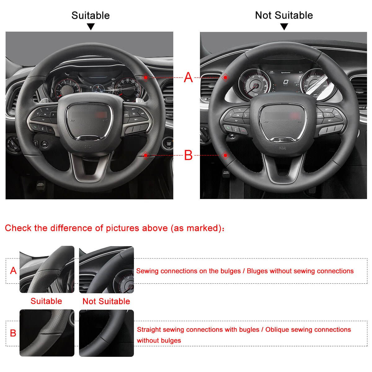 MEWANT Steering Wheel Cover for Dodge Challenger Charger Dodge Durango 2015 - 2021 - Alcantara, Leather, Carbon Fiber, Easy Install, Non - Slip, Best Steering Wheel Cover