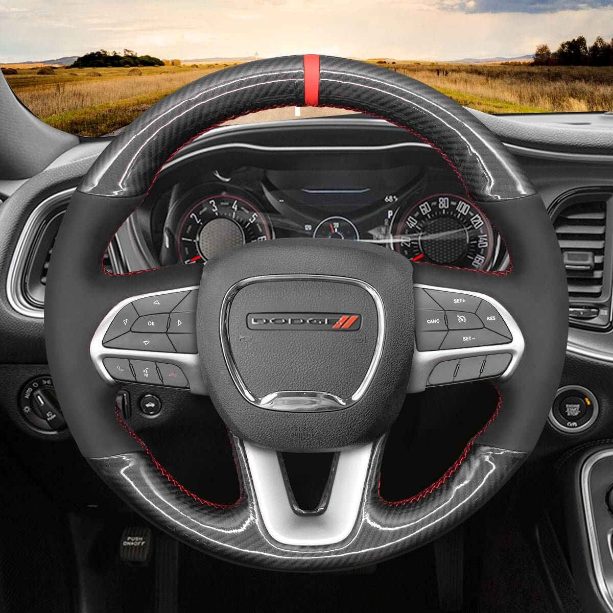 MEWANT Steering Wheel Cover for Dodge Challenger Charger Dodge Durango 2015 - 2021 - Alcantara, Leather, Carbon Fiber, Easy Install, Non - Slip, Best Steering Wheel Cover
