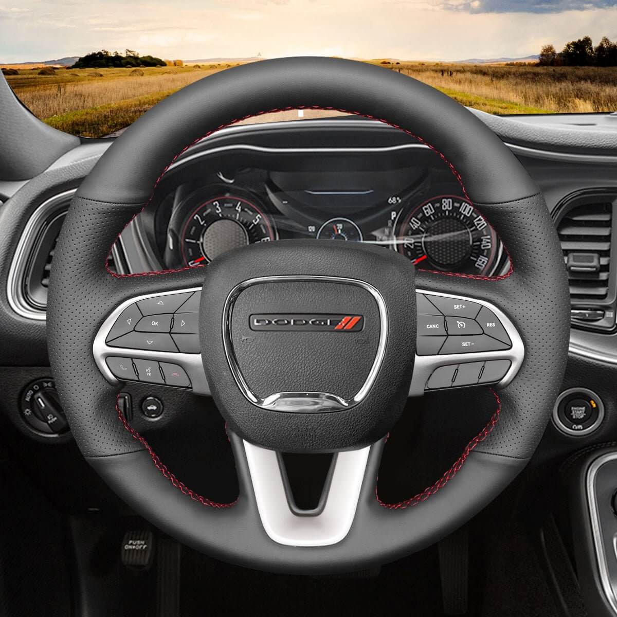 MEWANT Steering Wheel Cover for Dodge Challenger Charger Dodge Durango 2015 - 2021 - Alcantara, Leather, Carbon Fiber, Easy Install, Non - Slip, Best Steering Wheel Cover