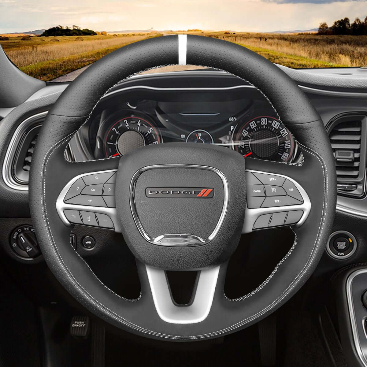 MEWANT Steering Wheel Cover for Dodge Challenger Charger Dodge Durango 2015 - 2021 - Alcantara, Leather, Carbon Fiber, Easy Install, Non - Slip, Best Steering Wheel Cover