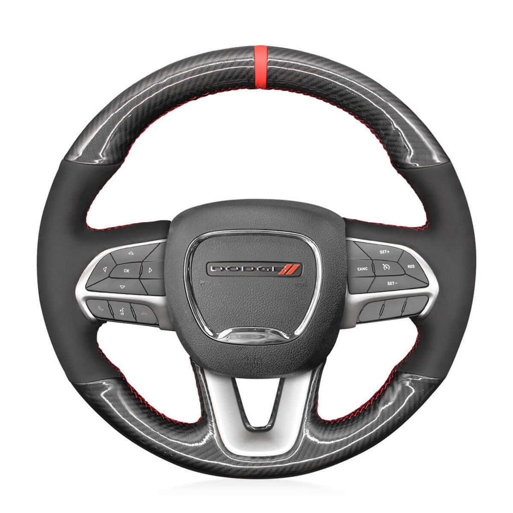 MEWANT Steering Wheel Cover for Dodge Challenger Charger Dodge Durango 2015 - 2021 - Alcantara, Leather, Carbon Fiber, Easy Install, Non - Slip, Best Steering Wheel Cover