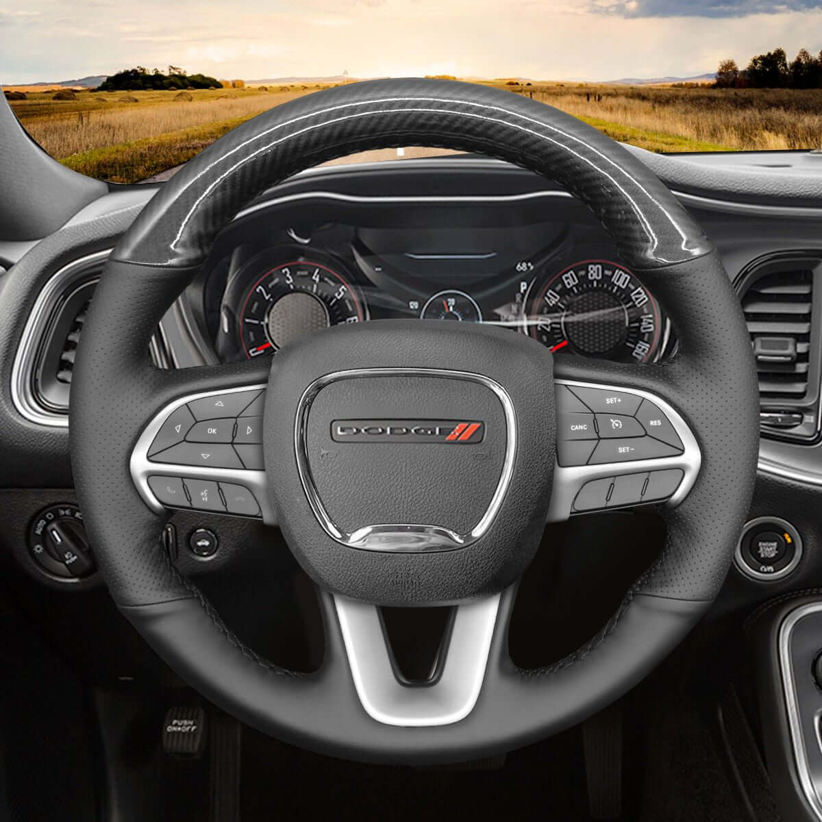 MEWANT Steering Wheel Cover for Dodge Challenger Charger Dodge Durango 2015 - 2021 - Alcantara, Leather, Carbon Fiber, Easy Install, Non - Slip, Best Steering Wheel Cover