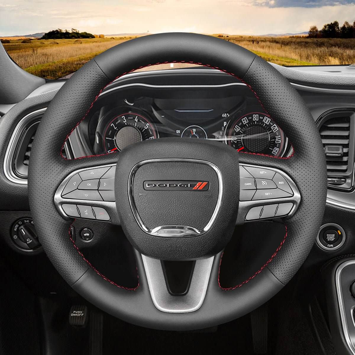 MEWANT Steering Wheel Cover for Dodge Challenger Charger Durango 2015 - 2023 - Alcantara, Leather, Carbon Fiber, Easy Install, Non - Slip, Best Steering Wheel Cover