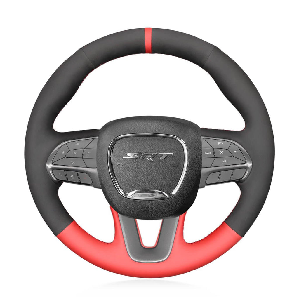 MEWANT Steering Wheel Cover for Dodge Challenger Charger Durango 2015 - 2023 - Alcantara, Leather, Carbon Fiber, Easy Install, Non - Slip, Best Steering Wheel Cover
