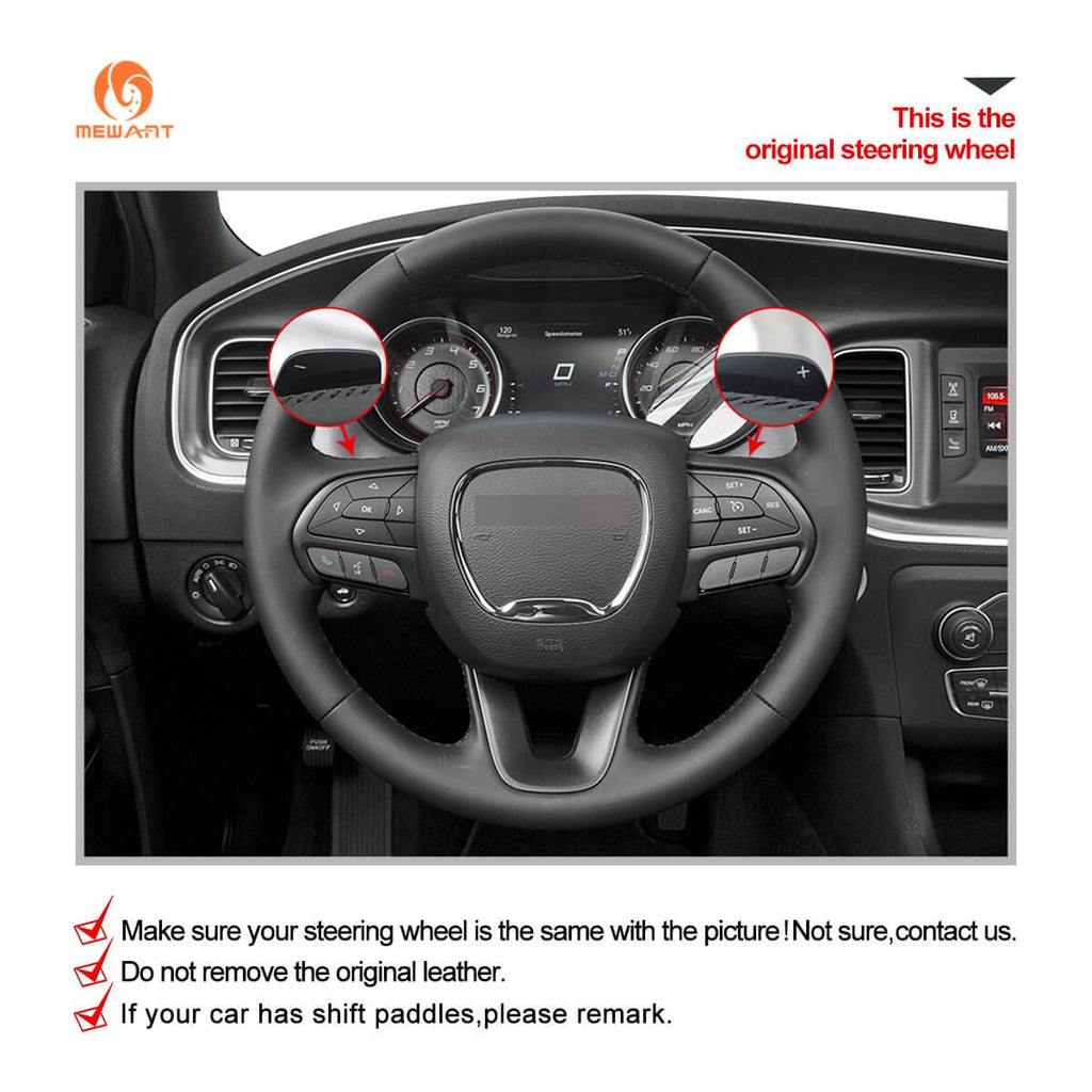 MEWANT Steering Wheel Cover for Dodge Challenger Charger Durango 2015 - 2023 - Alcantara, Leather, Carbon Fiber, Easy Install, Non - Slip, Best Steering Wheel Cover