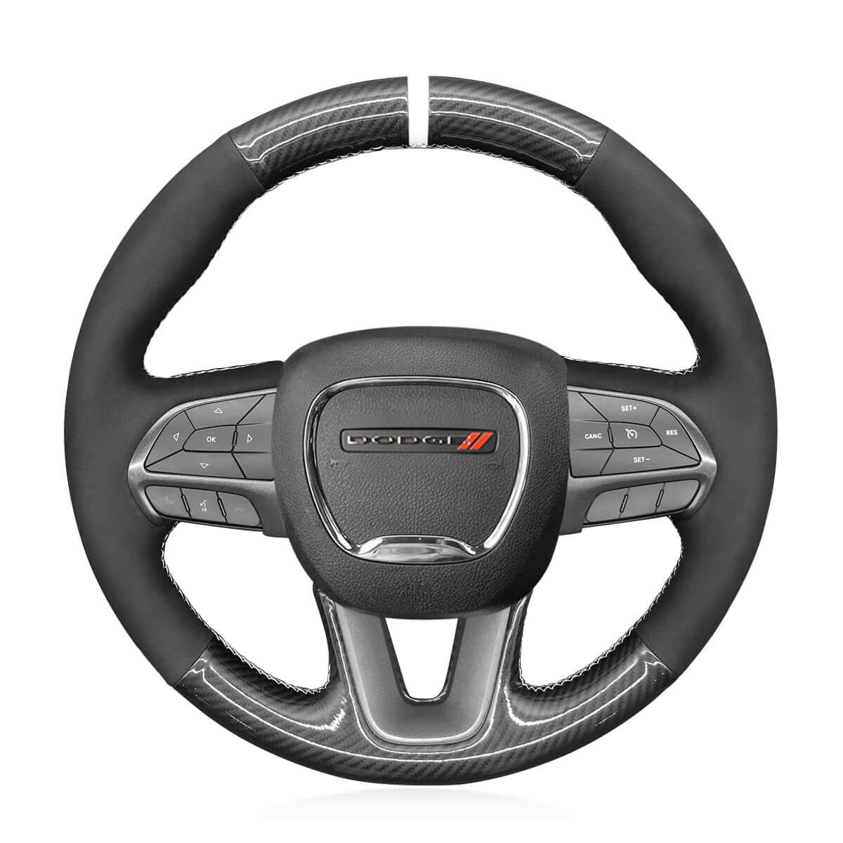 MEWANT Steering Wheel Cover for Dodge Challenger Charger Durango 2015 - 2023 - Alcantara, Leather, Carbon Fiber, Easy Install, Non - Slip, Best Steering Wheel Cover
