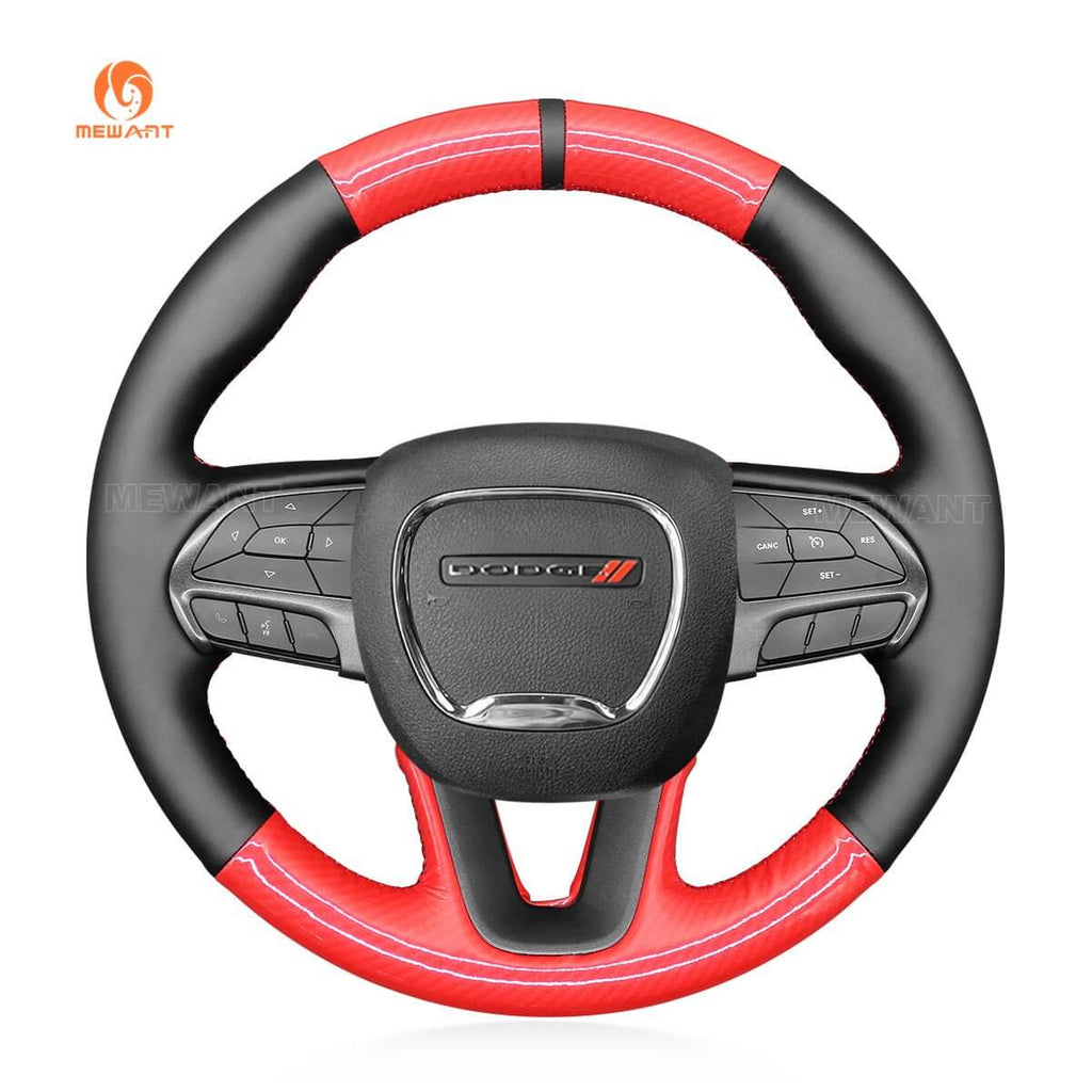 MEWANT Steering Wheel Cover for Dodge Challenger Charger Durango 2018 - 2021 - Alcantara, Leather, Carbon Fiber, Easy Install, Non - Slip, Best Steering Wheel Cover
