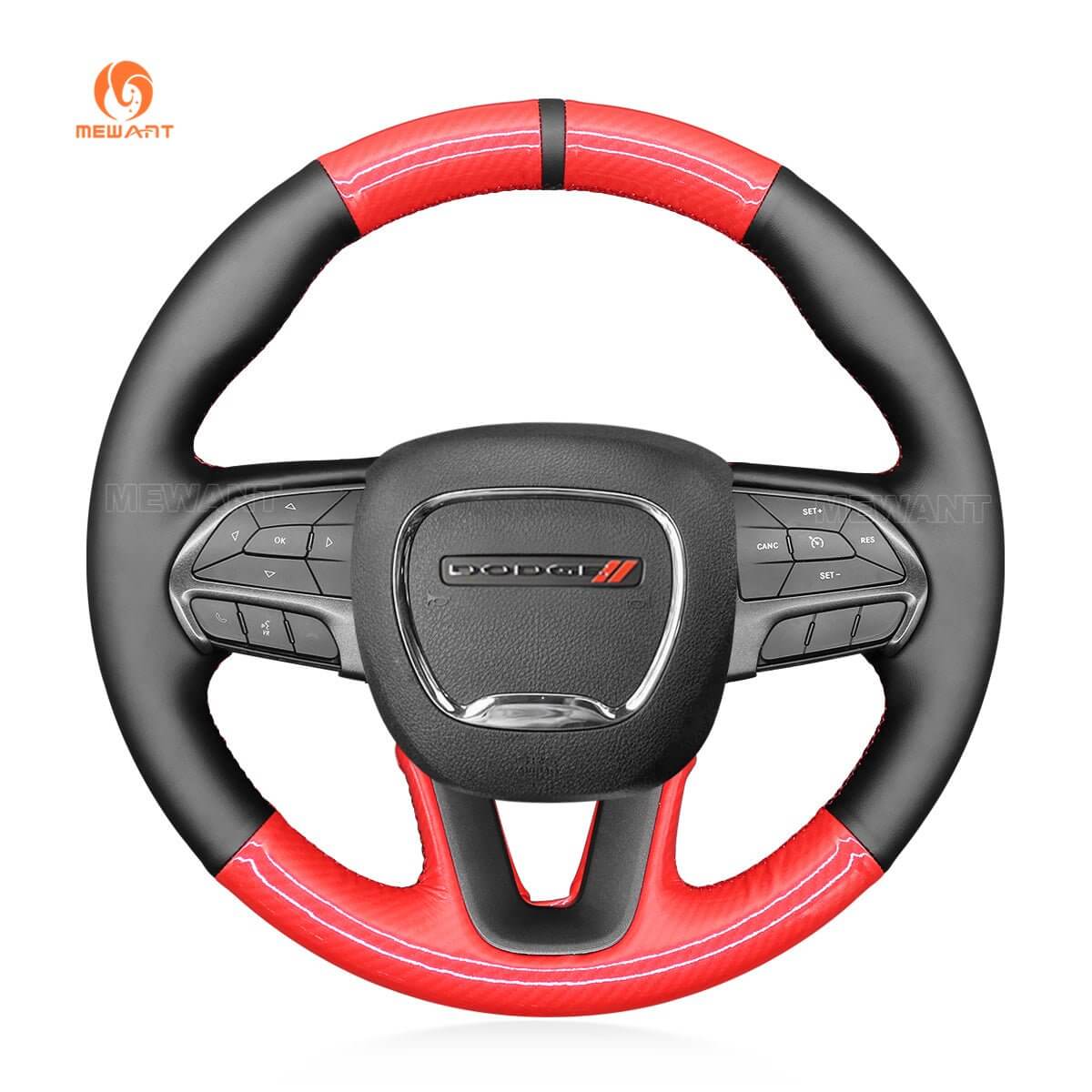 MEWANT Steering Wheel Cover for Dodge Challenger Charger Durango 2018 - 2021 - Alcantara, Leather, Carbon Fiber, Easy Install, Non - Slip, Best Steering Wheel Cover